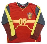 Červeno-šedo-hnědé triko s potiskem Harry Potter