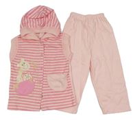 2set- růžová pruhovaná lehká propínací vesta se zvířátky a kapucí+ lehké tepláky