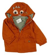 Nové - ORanžová šusťáková jarní bunda s kapucí- dinosaur Pep&Co