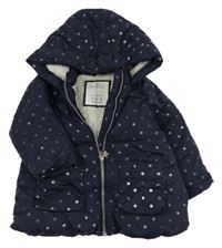 Tmavomodrá puntíkatá šusťáková zimní bunda s kapucí Matalan