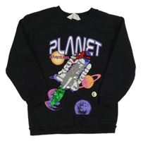 Černá mikina s planetami a raketou z flitrů H&M