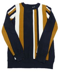 Tmavomodro-bílo-hořčicový pruhovaný svetr Next