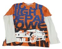 ORanžovo-bílé triko s nápisem a autem Yigga