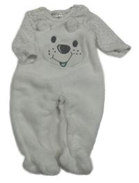 Bílý chlupato/sametový overal s medvědem Ergee