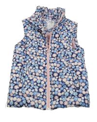 Tmavomodrá květinová šusťáková zateplená vesta Dopodopo