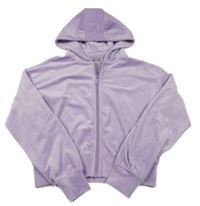 Fialová plyšová propínací crop mikina s kapucí 