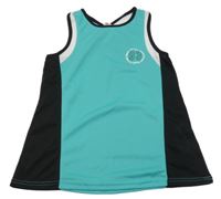 Nové - tyrkyosovo-bílo-černý sportovní top s potiskem 