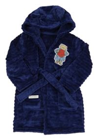 Tmavomodrý chlupatý župan s Paddingtonem a kapucí