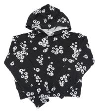 Černo-bílá květovaná crop mikina s kapucí H&M