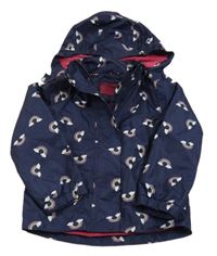 Tmavomodrá šusťáková jarní bunda s duhami a odepínací kapucí Pocopiano