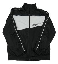 Černo-bílá sportovní propínací mikina s nápisem 