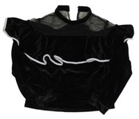 Černé sametovo/tylové crop triko s volánkem she