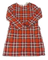 Červeno-tmavomodro-světlepudrovo/tyrkysovo-zlaté kostkované šaty H&M