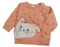 Růžová puntíkatá mikina s kočičkou