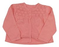 Růžový propínací svetr s krajkou Mothercare