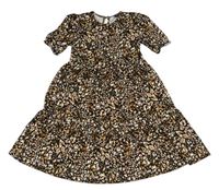 Černo-hnědo-bílé vzorované midi šaty RIVER ISLAND