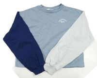 Světle-tmavomodro-bílá crop mikina s nápisy H&M