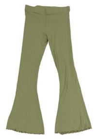 Khaki žebrované flare kalhoty Next