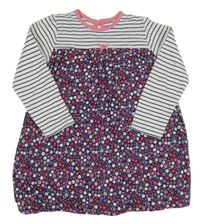 Tmavomodro-pruhované bavlněné šaty s kytičkami George 