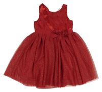 Červené saténovo/tylové šaty s třpytivou sukní H&M