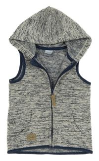 Tmavomodro-šedá melírovaná pletená propínací vesta s kapucí 