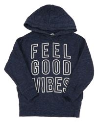 Tmavomodrá melírovaná mikina s nápisem a kapucí H&M