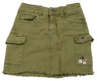 Khaki riflová sukně s beruškami a kapsami Dopodopo