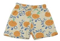 Světlebéžové teplákové kraťasy s pomeranči a nápisy H&M