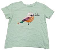 Světlezelené tričko s ptáčkem z flitrů H&M