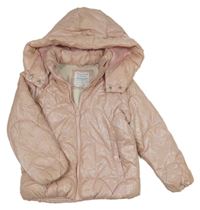 Světlerůžová vzorovaná šusťáková zimní bunda s kapucí Primark