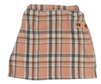 Růžovo-šedo-bílá kostkovaná sukně s knoflíčky Shein