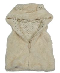 Smetanová kožešinová podšitá vesta s kapucí Nutmeg