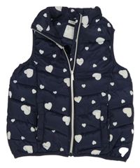 Tmavomodrá šusťáková prošívaná zateplená vesta se srdíčky Orchestra