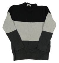 Šedo-černý pruhovaný svetr C&A