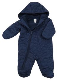 Tmavomodrá šusťáková prošívaná zimní kombinéza s kapucí Bluezoo