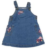 Modré riflové šaty s houbičkami a kytičkami Topolino