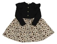 Černo-béžové šaty se srdíčky a volánky Shein