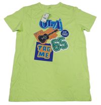Nové - Světlezelené tričko s nápisy a kytarou Benetton 