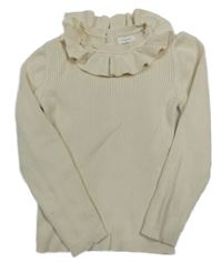 Smetanový žebrovaný svetr s volánky Next