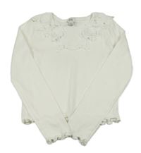 Bílé žebrované crop triko s madeirou River Island