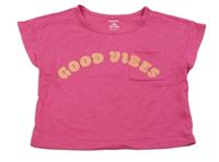 Růžové crop tričko s nápisem a palmami Carter´s 