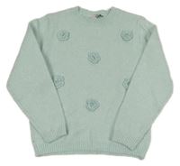 Světlemodrý vlněný svetr s květy C&A