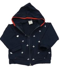 Tmavomodro-červená propínací mikina s letadly