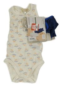 Nové - 2x - Bílé + tmavomodro-modré pruhované děrované body Lupilu