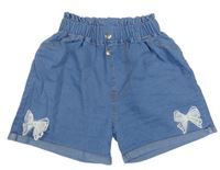 Modré riflové kraťasy s motýly 