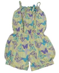 Žlutý bavlněný kraťasový overal s motýly GAP