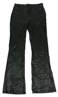 Černé flare koženkové kalhoty ZARA