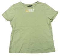 Světlekhaki crop tričko s nápisy PRIMARK