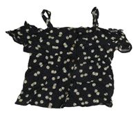 Černá puntíkatá květovaná crop halenka s volnými rameny PRIMARK