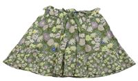Khaki květovaná paper bag plátěná sukně se všitými kraťasy zn. M&S